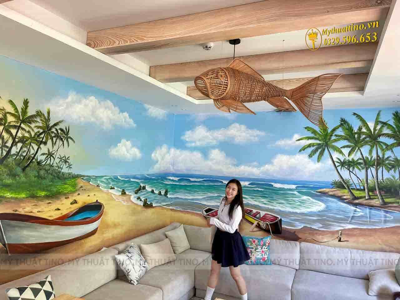Vẽ tranh tường cảnh biển Đà Nẵng
